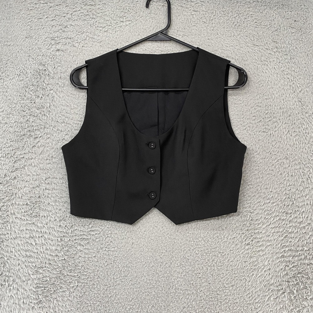 Commense Suit Vest Womens Small Black Steampunk Cropped Old Money Waistcoat